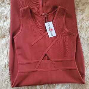 NWT Women's Bodycon Bandage Rust Dress Cut Out Stretchy Size 12